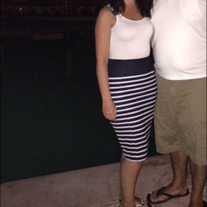 Navy blue and white striped skirt